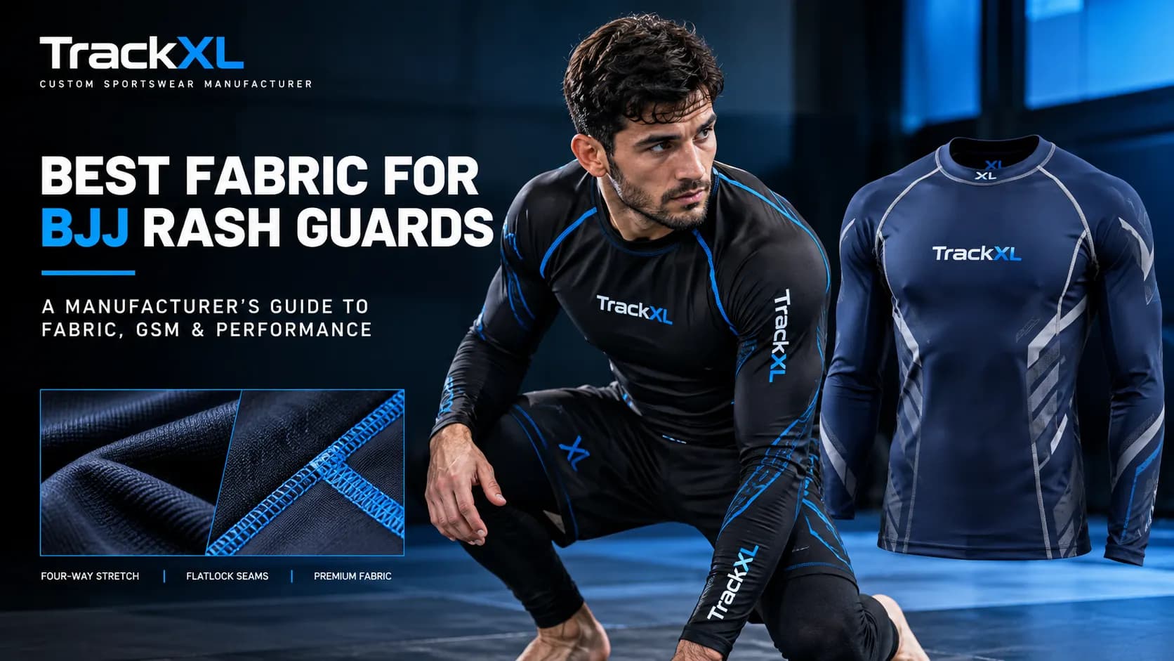 Best Fabric for BJJ Rash Guards: A Guide for Brands Custom BJJ rash guards showing fabric, fit, and sublimation options for combat sports brands