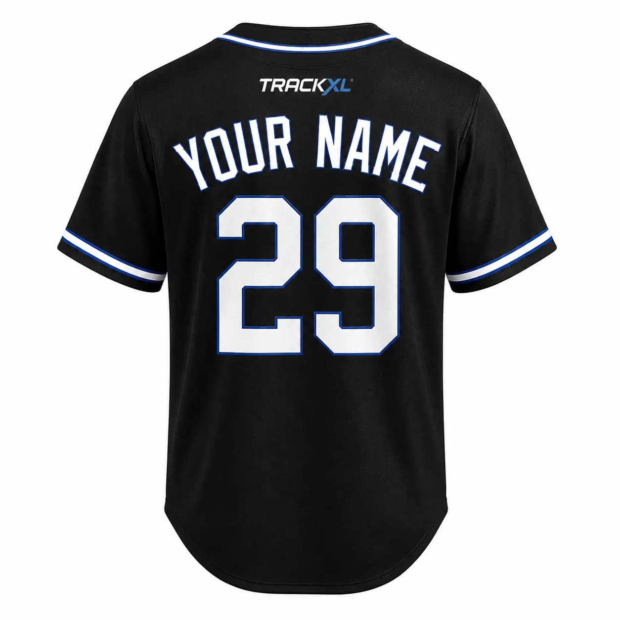 vBlack Custom Baseball Jersey Manufacturer by TrackXL with Personalized Team Name, Player Number, Private Label, and Wholesale Sports Uniform Manufacturing