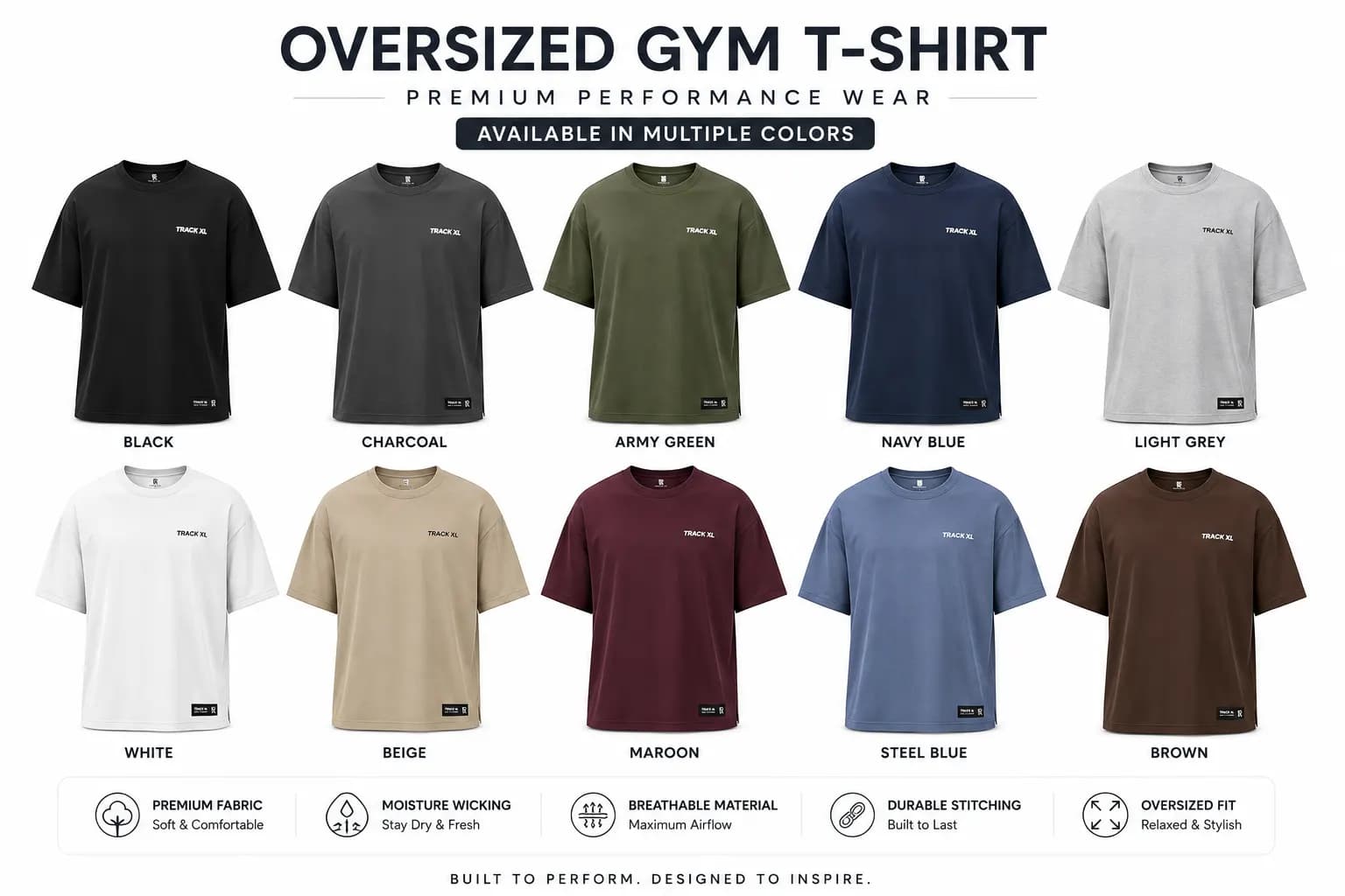 Custom Oversized Gym T-Shirt Manufacturer | Private Label Fitness Apparel | Wholesale Gym Wear - Track XL