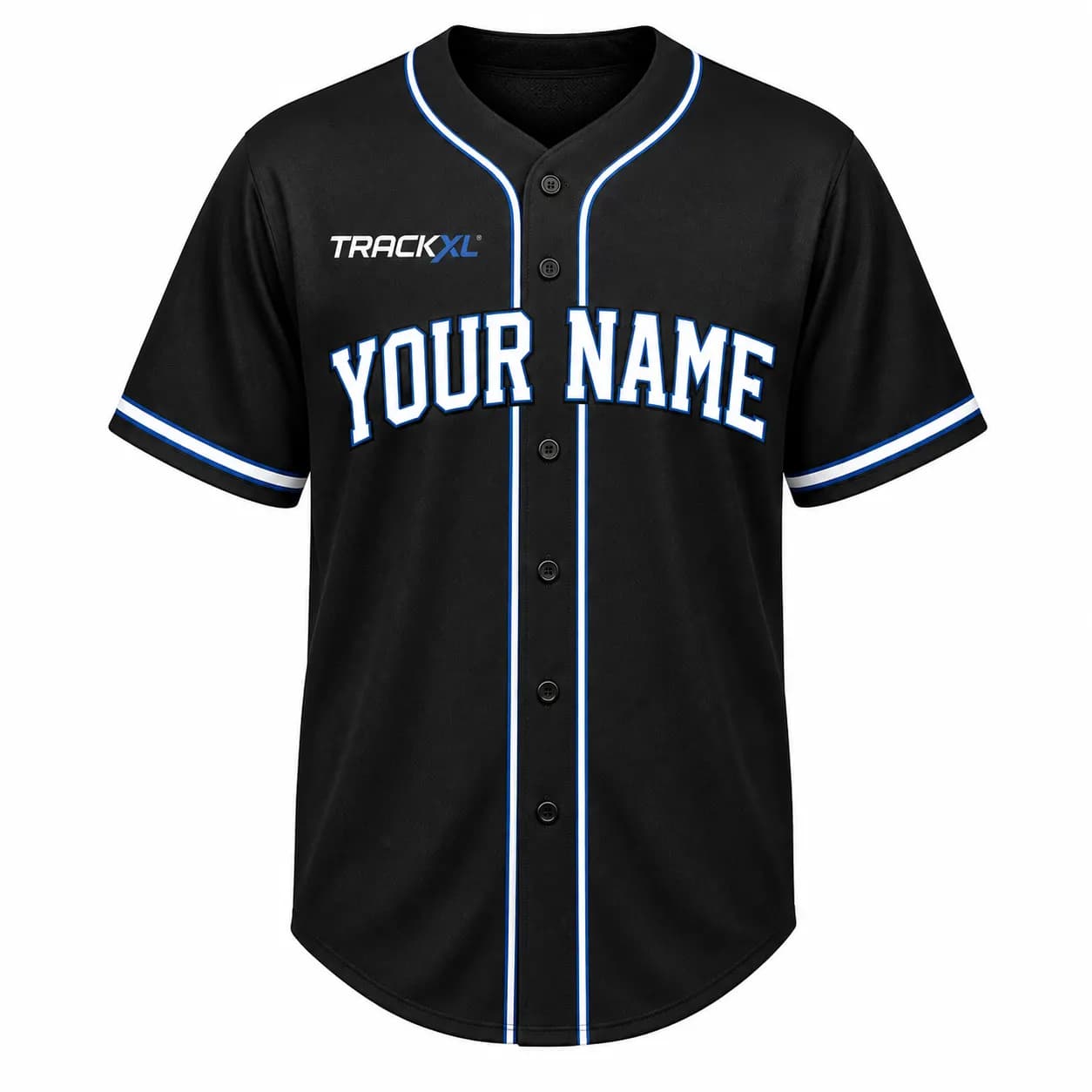 vBlack Custom Baseball Jersey Manufacturer by TrackXL with Personalized Team Name, Player Number, Private Label, and Wholesale Sports Uniform Manufacturing