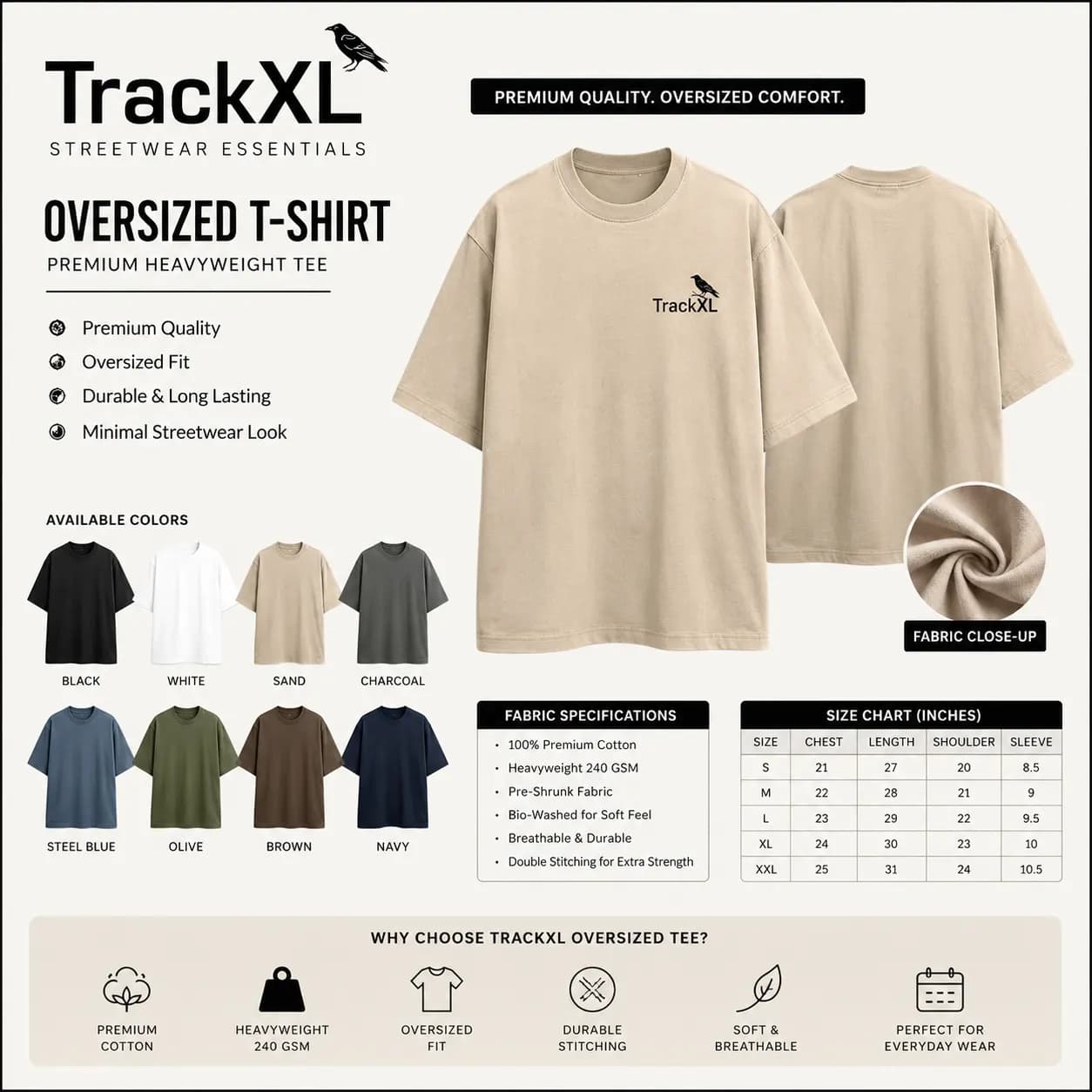 Heavyweight Oversized T-Shirt Manufacturer | TrackXL