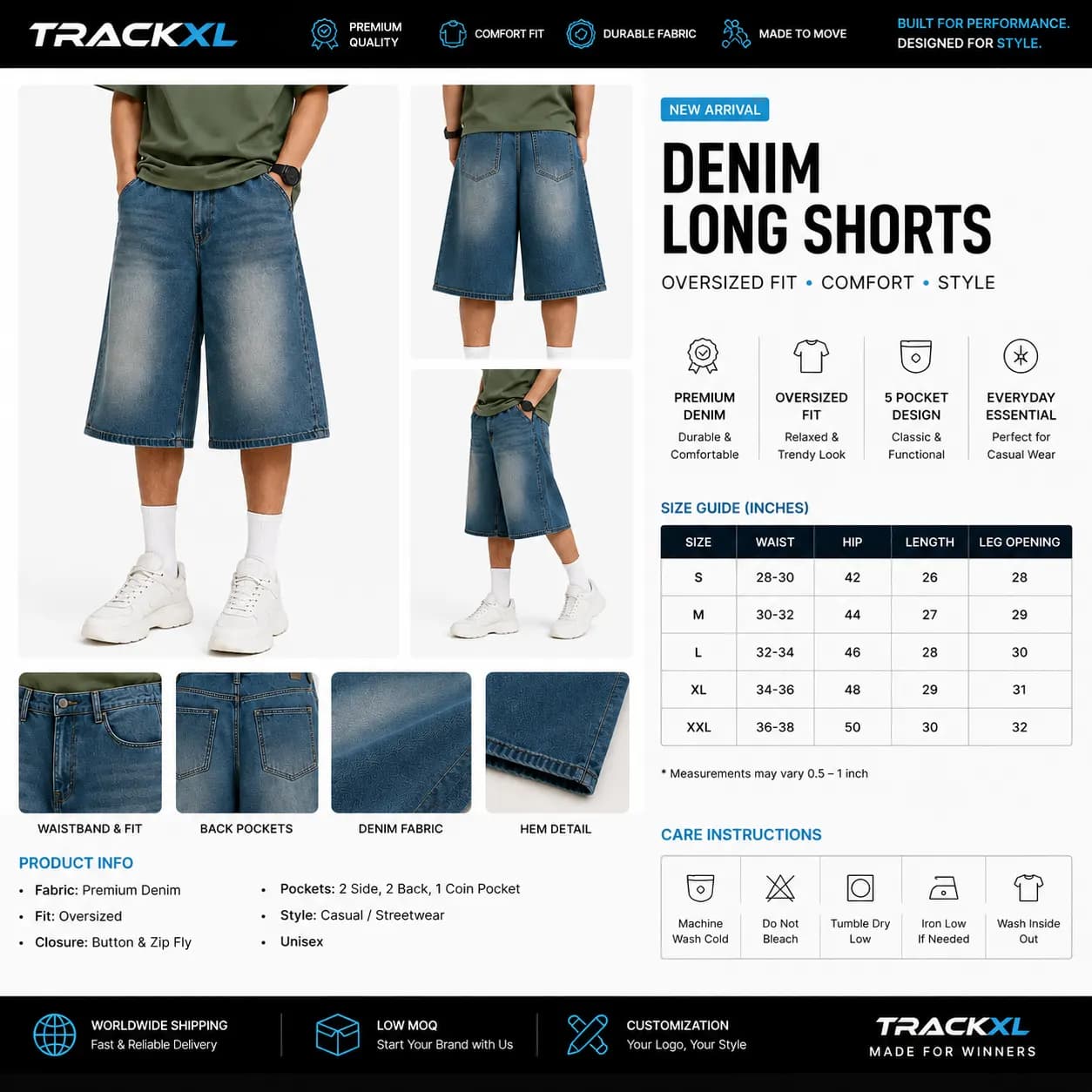 Custom Men's Baggy Jorts Manufacturer | OEM & Private Label Denim Shorts