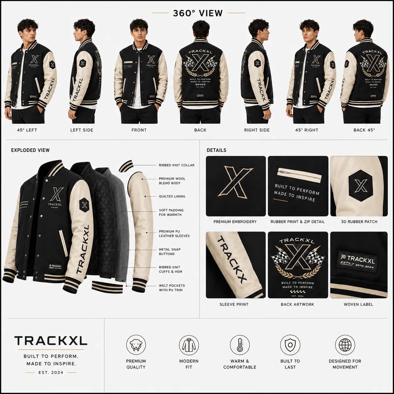 Custom Varsity Jacket Manufacterer – Premium Wool Blend & PU Leather | Trackxl