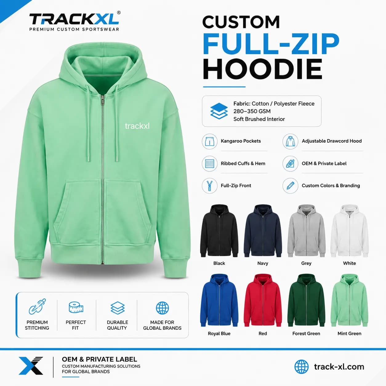 Custom Full-Zip Hoodie Manufacturer | OEM & Private Label Streetwear