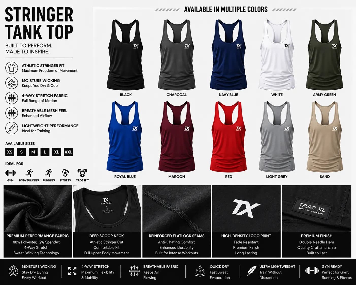 Custom Performance Stringer Tank Top | OEM & Private Label Gym Wear Manufacturer